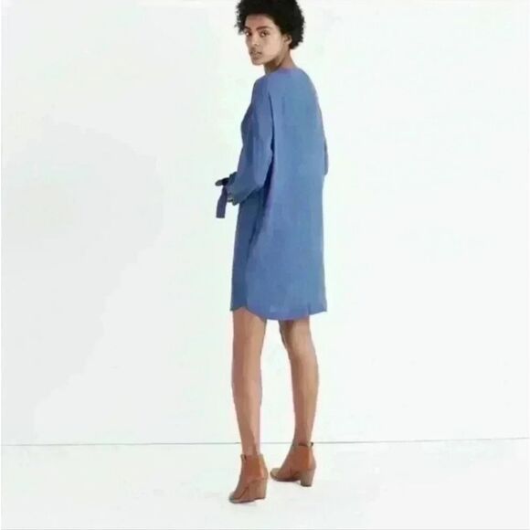 Madewell Tunic Chic Smoke Blue Du Jour Tie Sleeves Dress - Picture 4 of 15
